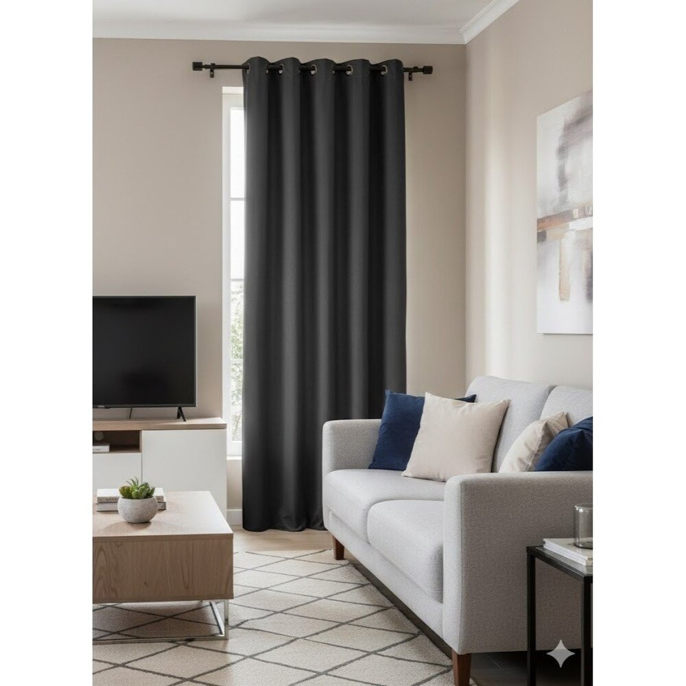 Black Faux Silk Solid Curtain‎ Panel 84" L x 54" W Grommet Top Window Treatment
